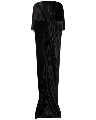 Rick Owens Vestido largo de terciopelo drapeado - Negro