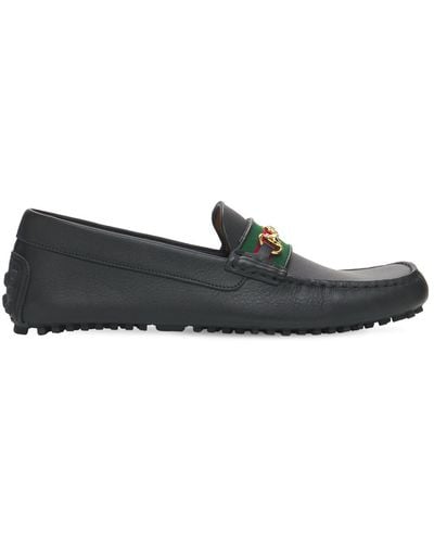 Gucci 10mm Web Leather Driver Loafers - Green