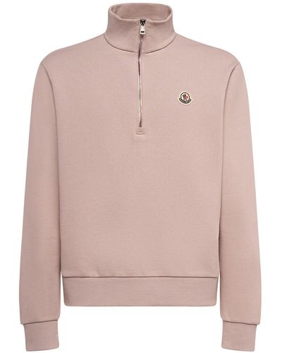 Moncler Zip-Up Cotton Turtleneck Sweatshirt - Pink