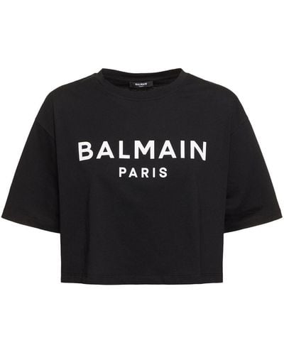 Balmain ロゴ オーガニックコットン クロップドtシャツ - ブラック