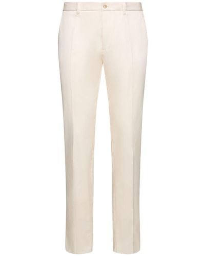 Dolce & Gabbana Stretch Gabardine Flat Front Trousers - Natural