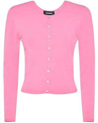 DSquared² Viscose Blend Knit Cutout Top W/Pearls - Pink