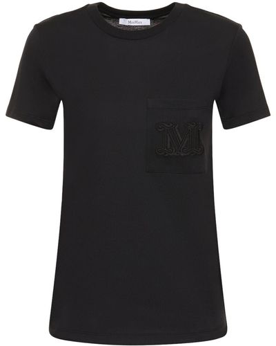Max Mara Camiseta De Jersey De Algodón Con Logo Bordado - Negro