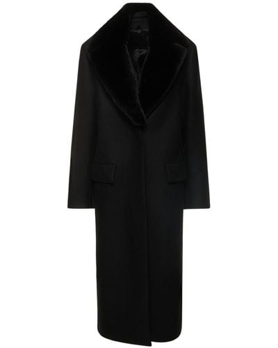Totême Wool Blend Long Coat W/Shearling Collar - Black