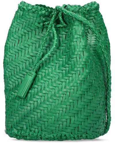 Dragon Diffusion Pompom Doublej Woven Leather Basket Bag - Green