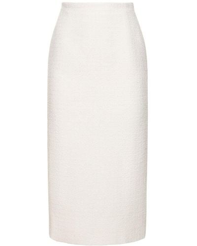 Alessandra Rich High Waisted Tweed Bouclé Midi Skirt - White