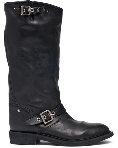 Golden Goose 30mm Biker Leather Tall Boots - Black