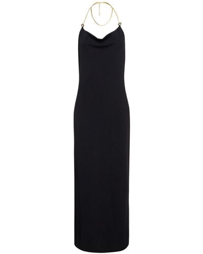 Bottega Veneta Double Viscose Knit Long Dress W/ Chain - Black