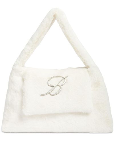Blumarine Large Logo Faux Fur Shoulder Bag - Natural