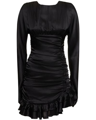 Alessandra Rich Open Back Silk Satin Draped Mini Dress - Black
