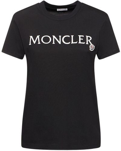 Moncler T-shirt Aus Baumwolle Mit Logostickerei - Schwarz