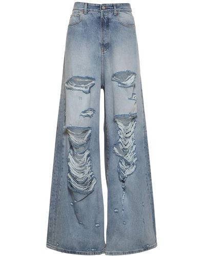 Vetements Jeans baggy fit in denim di cotone destroyed - Blu