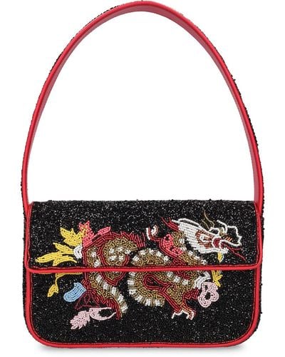 STAUD Tommy Beaded Shoulder Bag - Red