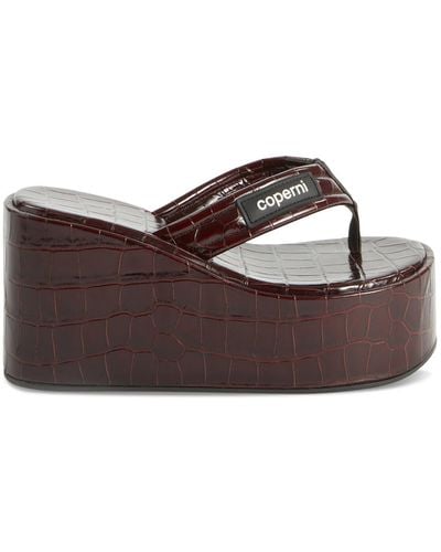 Coperni 100Mm Croc Embossed Wedge Sandals - Brown