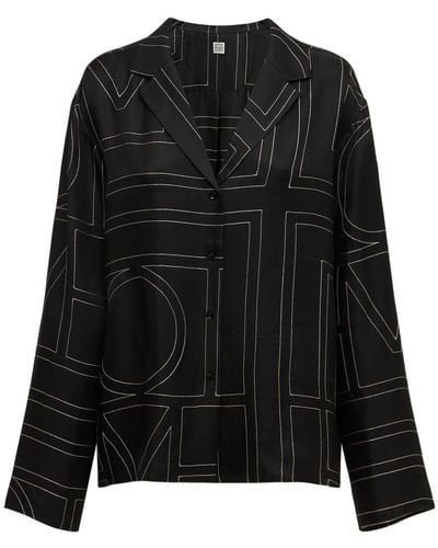 Totême Embroidered Silk Shirt - Black