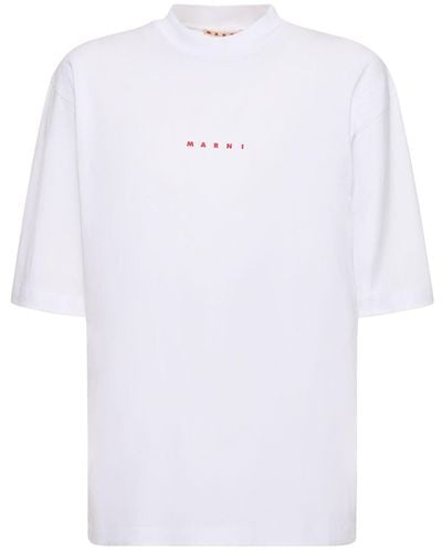 Marni T-shirt Aus Baumwolljersey Mit Logo - Weiß