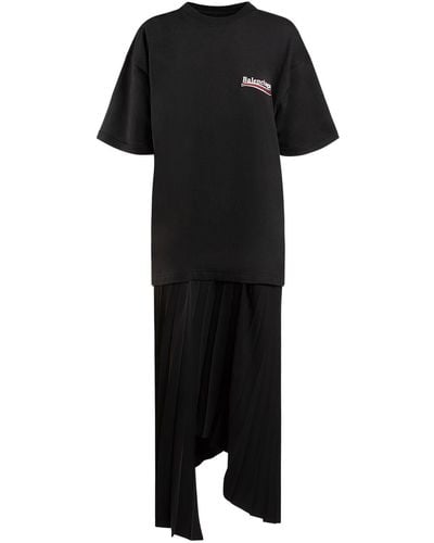 Balenciaga Pleated Nylon T-Shirt Dress - Black