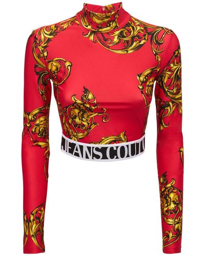 Versace Garland Print Lycra Cropped Top - Red