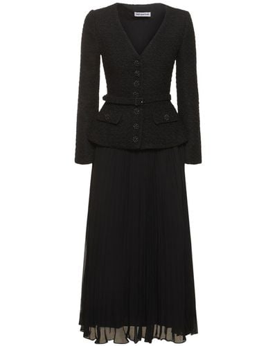 Self-Portrait Jacket Pleated Midi-dress - Black