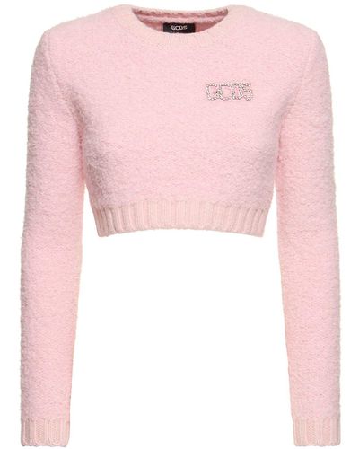 Gcds Cropped Fluffy Logo Sweater - Pink