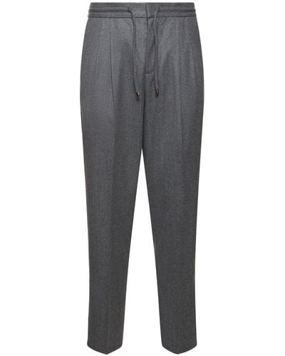 Brunello Cucinelli Wool Flannel jogger Trousers - Grey