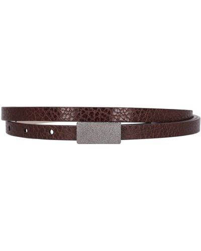 Brunello Cucinelli 1Cm Embellished Shiny Leather Belt - Brown