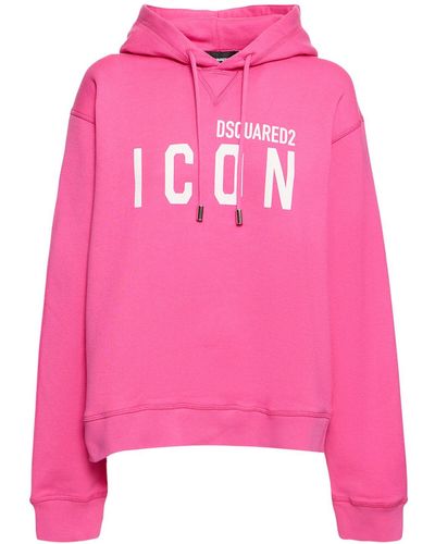 DSquared² Icon Logo Print Cotton Jersey Hoodie - Pink