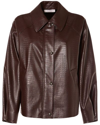 Max Mara Nepal Embossed Faux Leather Shirt Jacket - Brown