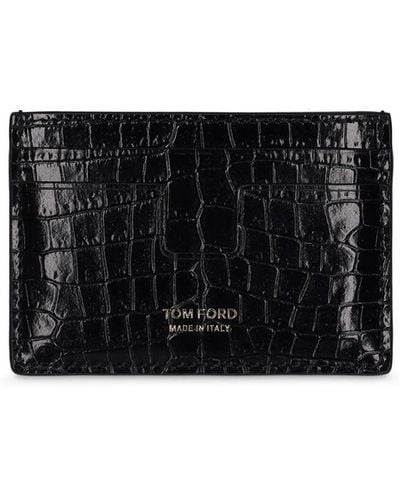 Tom Ford T Line Croc Embossed Leather Card Holder - White