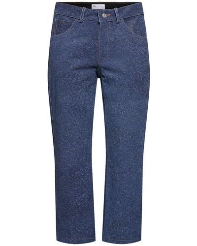 4SDESIGNS Denim Effect Printed Leather Trousers - Blue