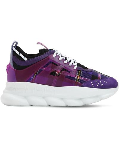 Versace Chain Reaction Wool Plaid Sneakers - Purple