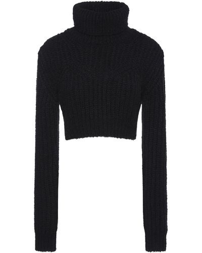 DSquared² Rib Knit Alpaca Crop Turtleneck Sweater - Black