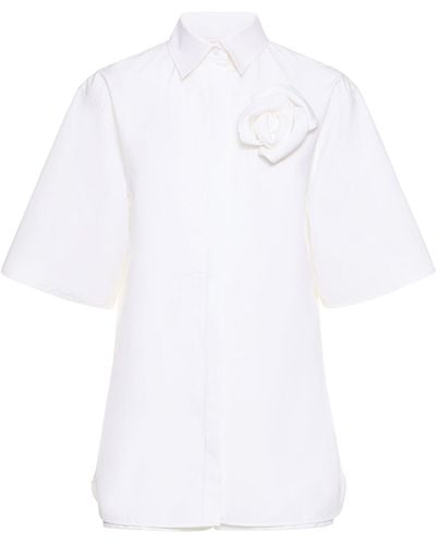 Valentino Cotton Poplin Jumpsuit W/rose Pin - White