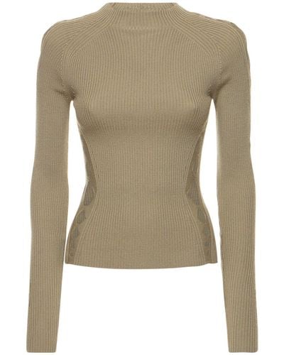 Dion Lee Rib Knit Wool Crewneck Sweater - Green