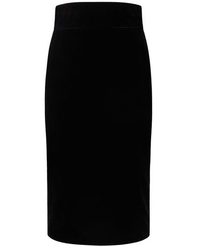 Alexandre Vauthier Cotton Velvet High Rise Midi Skirt - Black