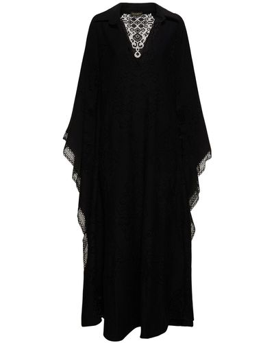 Zuhair Murad Robe caftan longue en dentelle à col en v - Noir