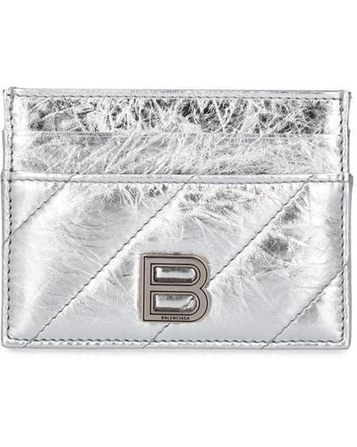 Balenciaga Crush Metallic Leather Card Holder - White