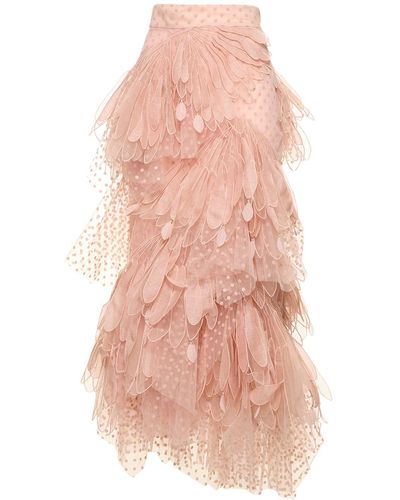Zimmermann Lvr Exclusive Flocked Tulle Long Skirt - Pink