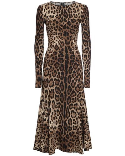 Dolce & Gabbana Leopard-print Jersey Midi Dress - Brown