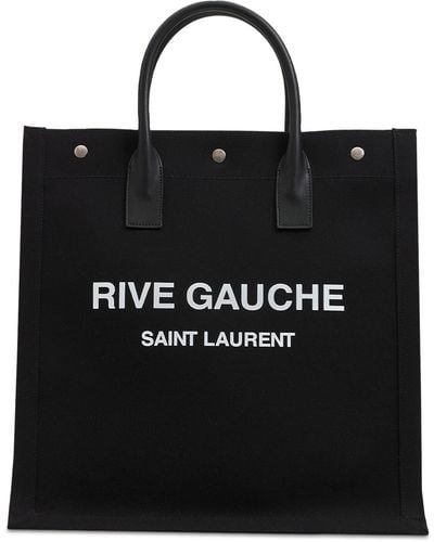 Saint Laurent Borsa Shopping "rive Gauche" In Tela Di Cotone - Nero