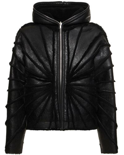 Rick Owens Chaqueta de piel con capucha - Negro