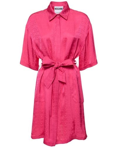 Moschino Logo Jacquard Twill Belted Mini Dress - Pink