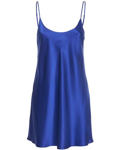 La Perla Short Silk Satin Mini Slip Dress - Blue