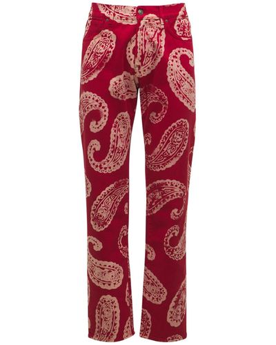 424 Jeans De Denim De Algodón Estampado Paisley - Rojo