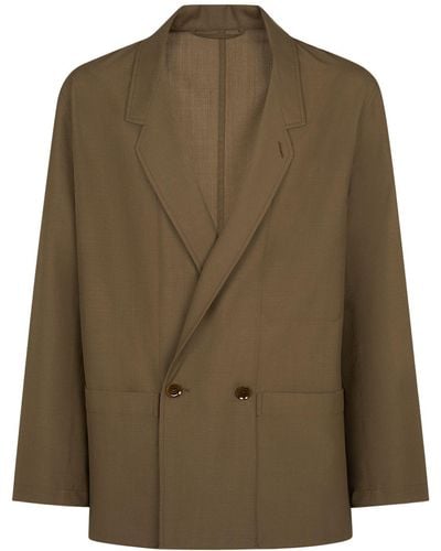 Lemaire Double Breast Wool Blend Jacket - Green