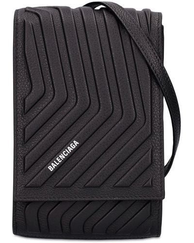 Balenciaga Car Leather Phone Holder W/ Strap - Black