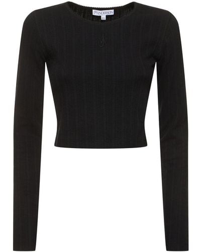 JW Anderson Anchor Embroidery Cropped L/S Top - Black