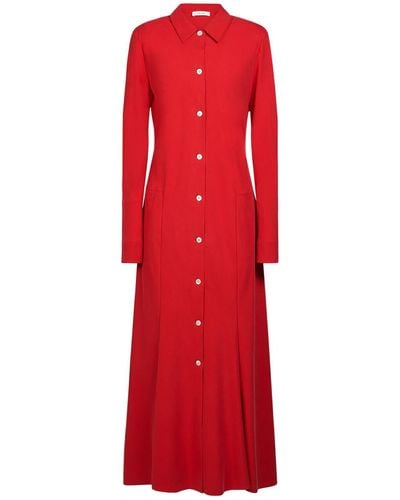 The Row Myra Silk Long Shirt Dress - Red