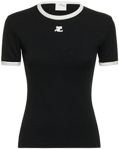 Courreges T-shirt en coton à logo contrastant - Noir