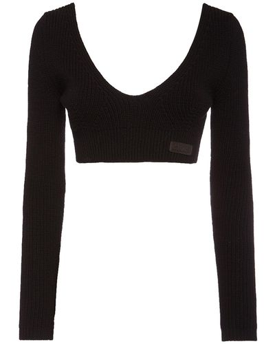 DSquared² Ribbed Knit Long Sleeve Crop Top - Black